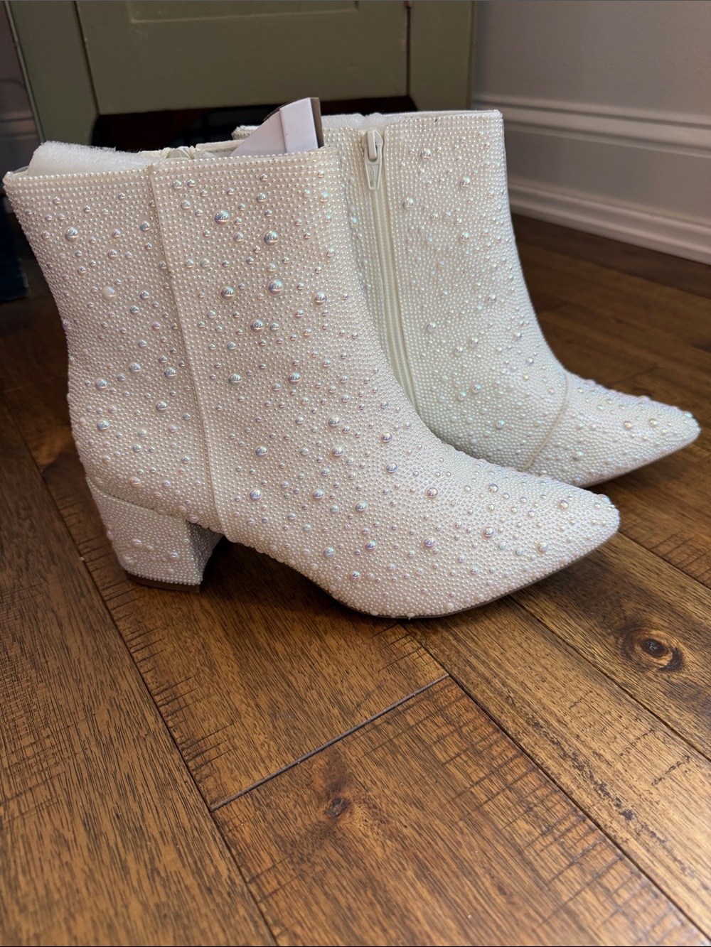 White Pearl-Embellished Ankle Booties for Women